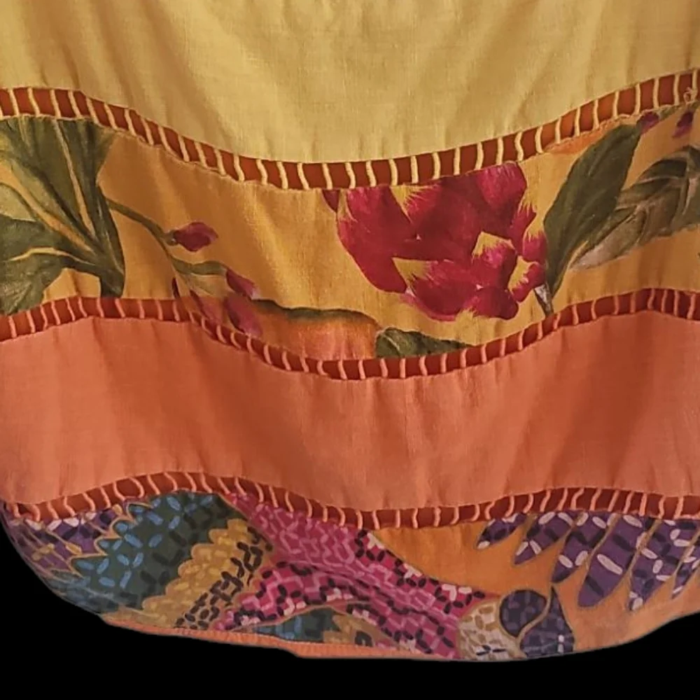 FARM Rio Rainbow Mixed Prints Tiered Linen Blend Top in Mix Print  sz  XS - Picture 5 of 10